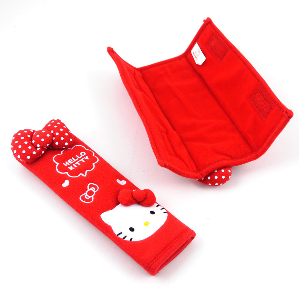 Hello Kitty Seat Belt Cover 2pcs Set Red Dream Kitty